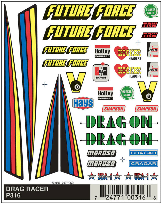 PineCar P316 Drag Racer Dry Transfer Decals