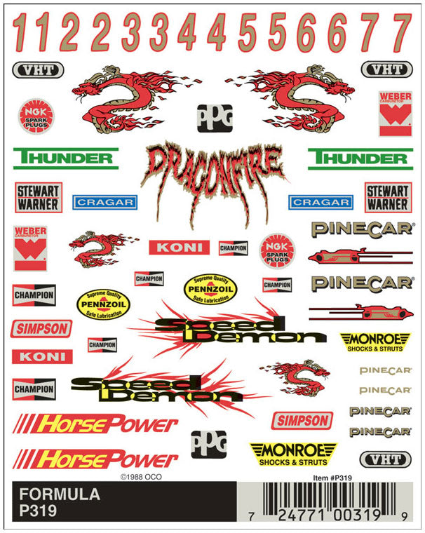 PineCar P319 Formula Dry Transfer Decals