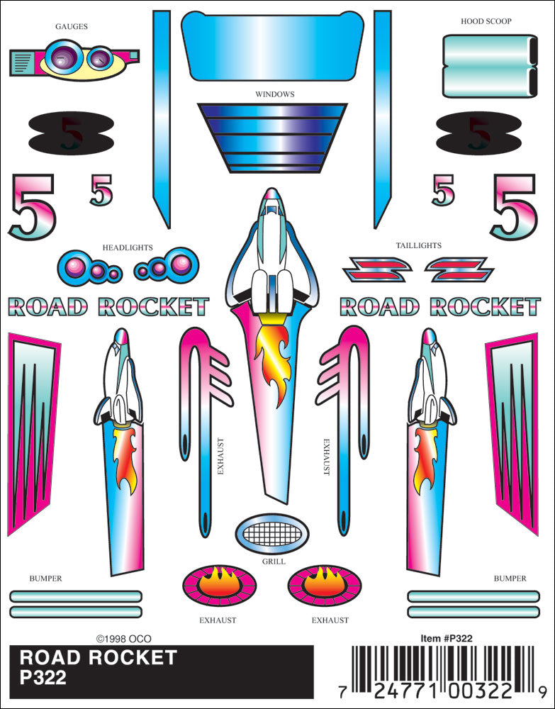 PineCar P322 Road Rocket Stick on Decals