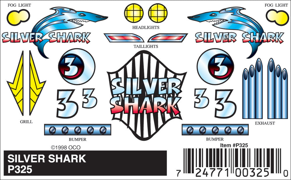 PineCar P325 Silver Shark Stick on Decals