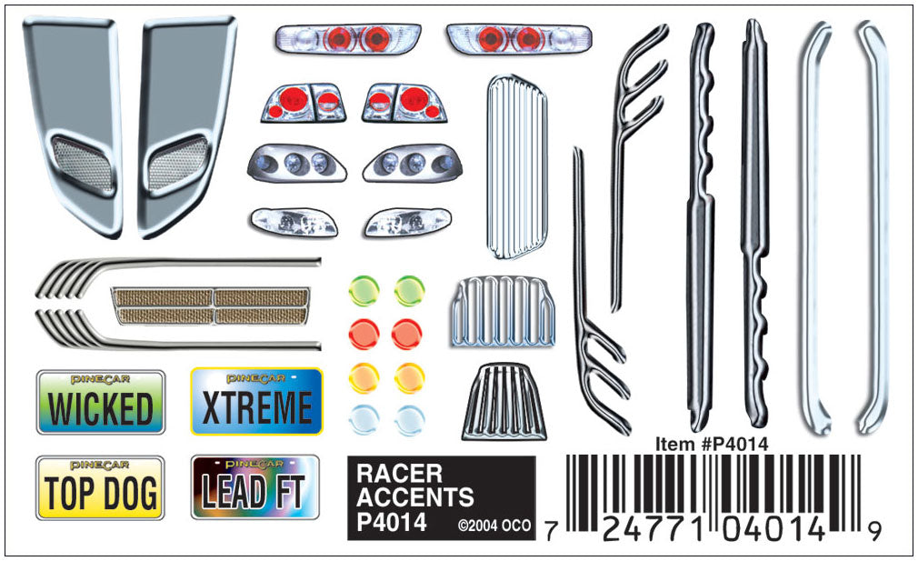 PineCar P4014 Racer Accents Dry Transfer Decals