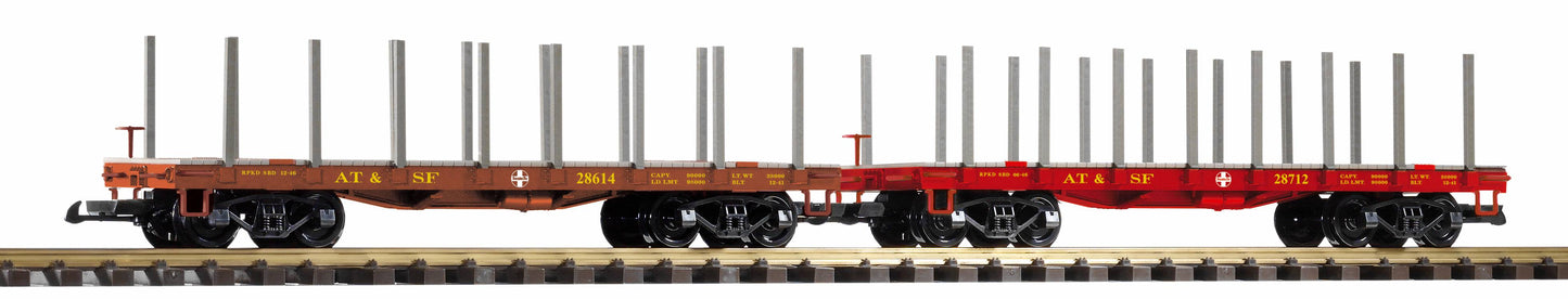 Piko 38773 G Scale Santa Fe Flatcar with Stakes (Set of 2)