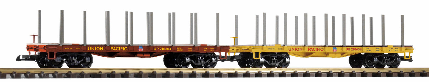 Piko 38774 G Scale Union Pacific Flatcar with Stakes (Set of 2) MT/Box