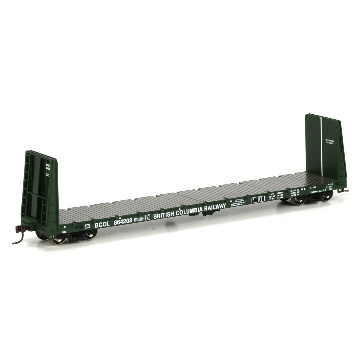 Athearn 88125 HO British Columbia Railway 60' Bulkhead Flatcar #864208