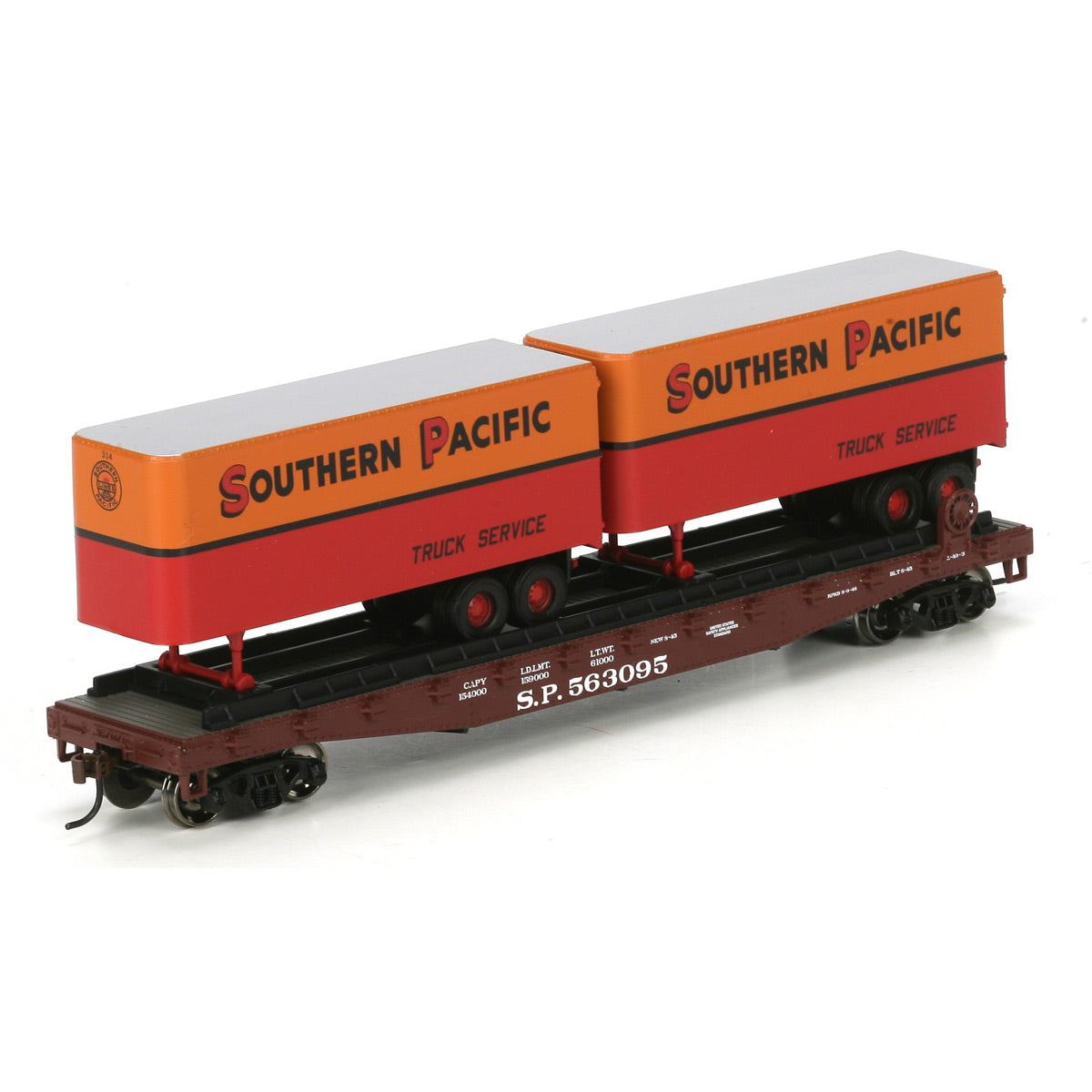 Athearn 96369 HO Scale Southern Pacific RTR 50' Flat W/Two 25' Trailers #563095