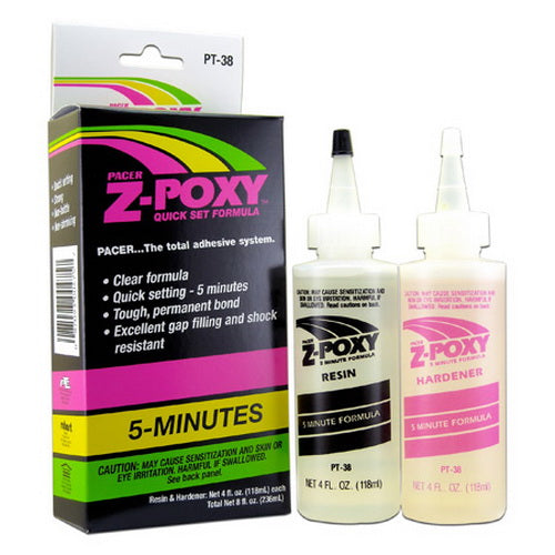 Pacer Glue PT38 Zap 5 Minute Z-Poxy Epoxy Glue Bottle 8 Oz. (Box of 2)