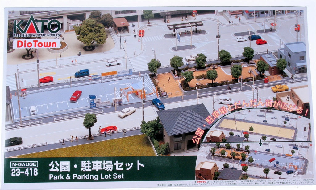 Kato 23-418 N Scale DioTown Built-Up Park Scene & Parking Lot Set