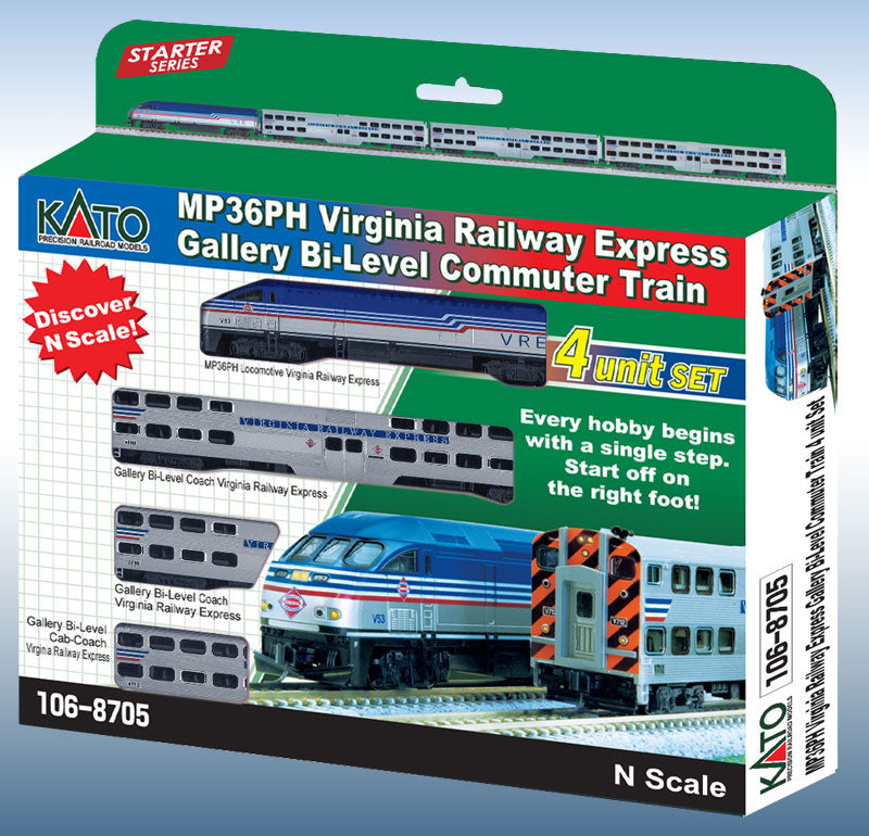 Kato 106-8705 Virginia Railway Express MP36PH N Gauge Diesel Passenger Train Set