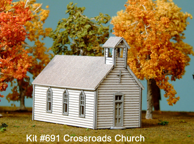 American Model Builders 691 Laser Art Crossroads Church 2.5x1-1/8x2" N Scale Kit