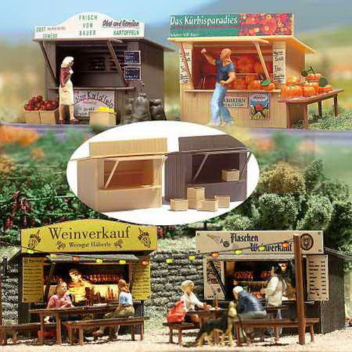 Busch 1055 HO 2 Stands/Market Stalls w/Crates Building Kit