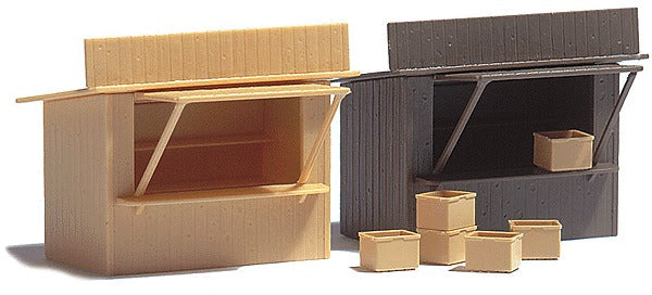 Busch 1055 HO 2 Stands/Market Stalls w/Crates Building Kit