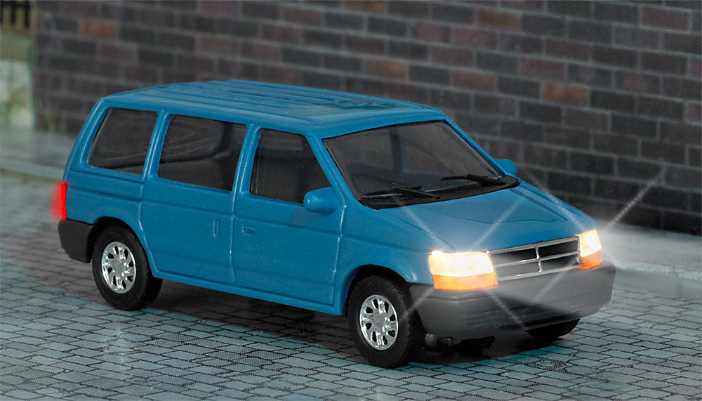 Busch 5657 HO Blue Chrysler Voyager Van W/Working Headlights & Taillights