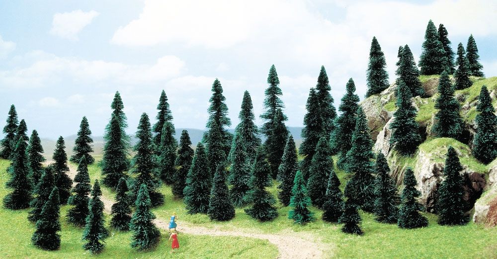 Busch 6497 HO Scale Pine Tree Assortment  60-110 mm. (Pack of 50)