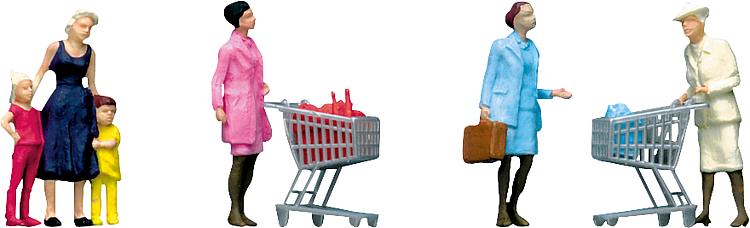Faller 151035 HO Supermarket Shoppers with Carts Figures (Set of 6)