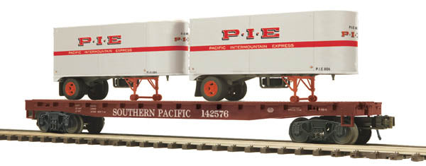 MTH 20-98882 O Gauge Southern Pacific Flatcar #142576 w/ 2 PUP Trailers