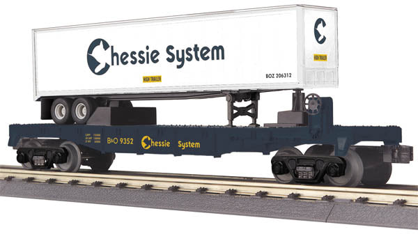 MTH 30-76463 O Chessie Flat Car w/ Trailer #9352