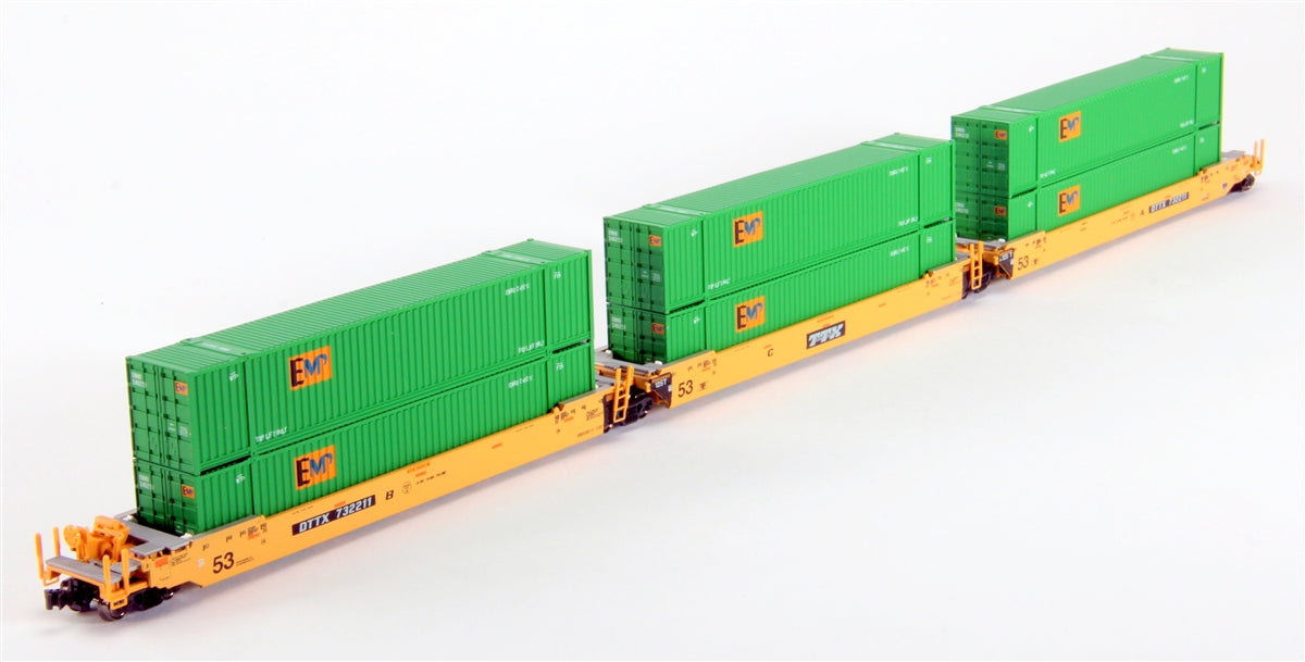 Kato 106-6161 N Maxi-IV 53' Stack Car 3pk TTX #732211 w/EMP Containers