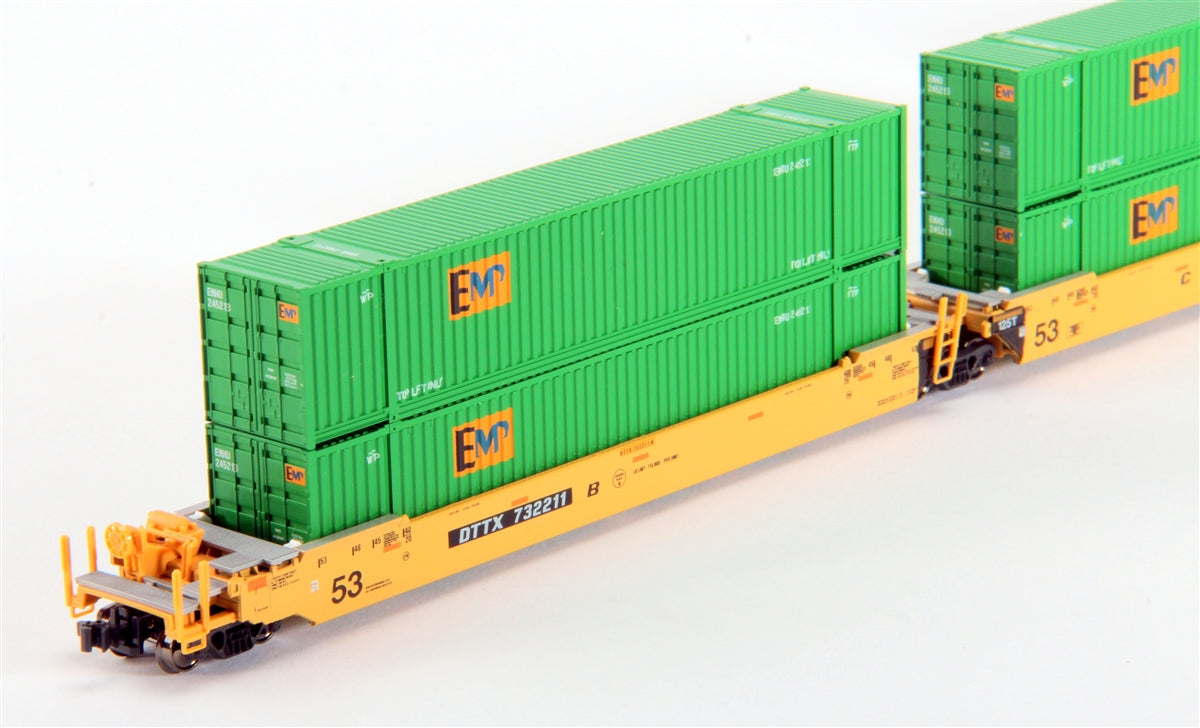 Kato 106-6162 N Maxi-IV 53' Stack Car 3pk TTX #732386 with EMP Containers