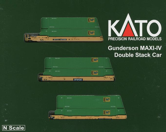 Kato 106-6162 N Maxi-IV 53' Stack Car 3pk TTX #732386 with EMP Containers