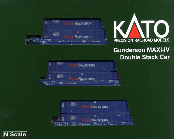 Kato 106-6166 N Pacer Maxi-IV 53' Stack Car #6303 w/Pacer Containers (Pack of 3)