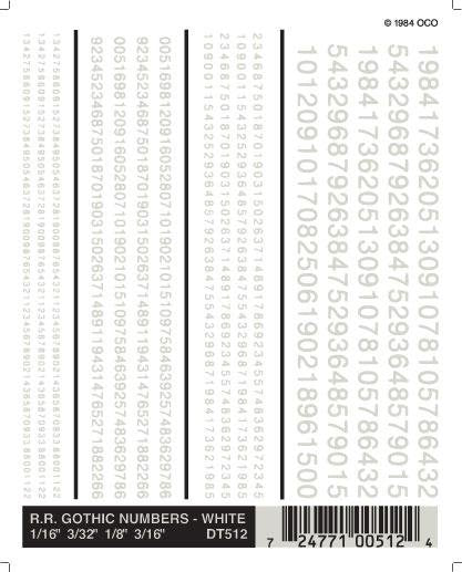 Woodland Scenics DT512 RR Gothic Numbers White Dry Transfer Decals