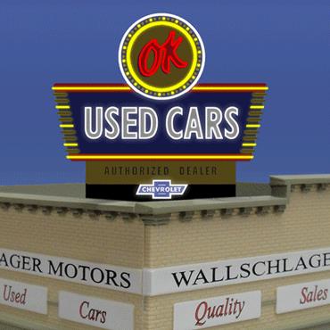 Miller Engineering 5481 HO/O Animated Neon Billboard OK Used Cars