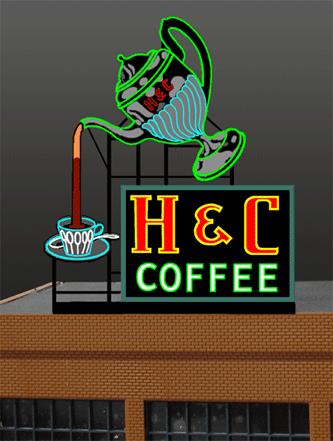 Miller Engineering 7881 HO/O H & C Coffee Animated Neon Billboard