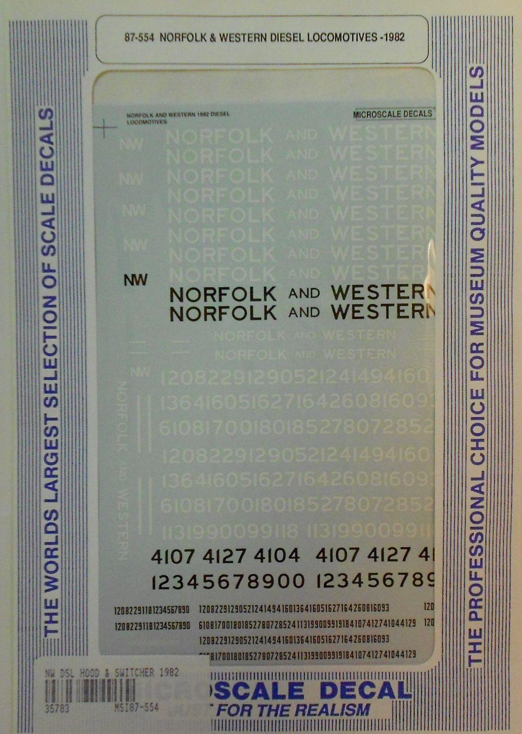 Microscale 87-554 HO 1982 N&W Hood Unit Diesels & Switchers Decal Sheet
