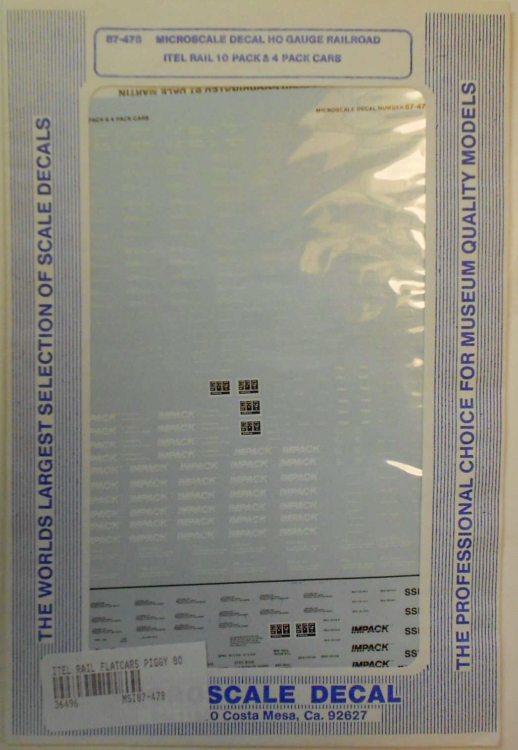 Microscale 87-478 HO Itel Rail 10 Pack and 4 Pack Cars Decal Sheet