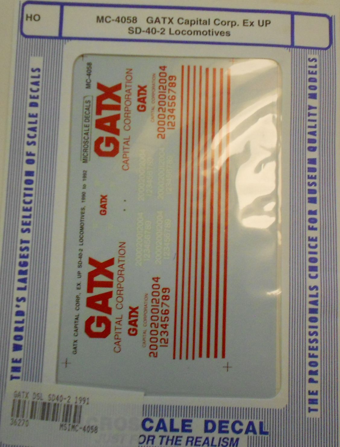 Microscale MC-4058 HO GATX ex UP SD40-2 Waterslide Decal Sheet