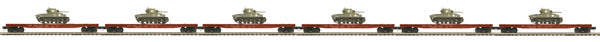 MTH 20-90694 O PRR 6pk Flatcars w/M4 Sherman Tanks