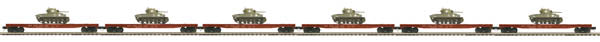 MTH 20-90695 O PRR 6pk Flatcars w/M4 Sherman Tanks