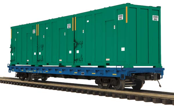 MTH 20-98887 O Gauge CSX 60' Flat Car #600037 w/ Trash Containers