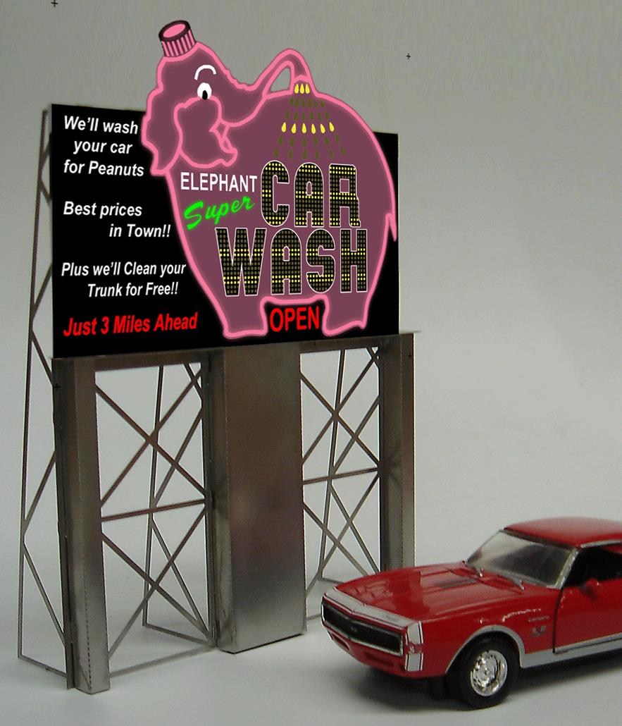 Miller Engineering 8381 HO / O Scale Elephant Car Wash Billboard