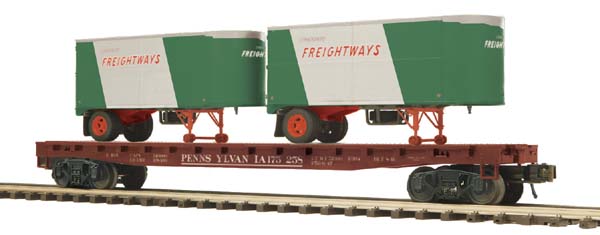 MTH 20-98883 Pennsylvania Flatcar with 2 PUP Trailers