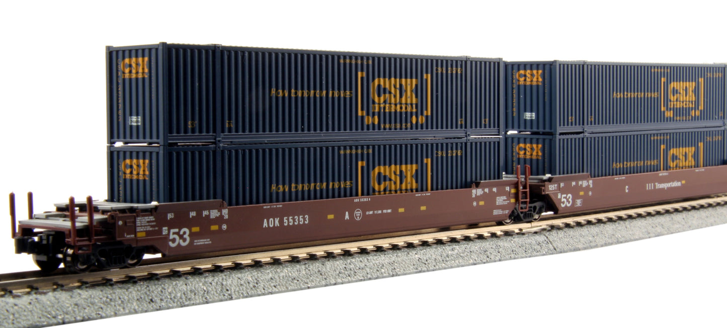 Kato 106-6169 N AOK MAXI-IV 53' Stack Car 3pk #55353 w/CSX Containers