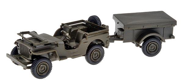 Herpa 741989 HO Roco U.S. Army Willy's Jeep + Anh Trailer MiniTanks