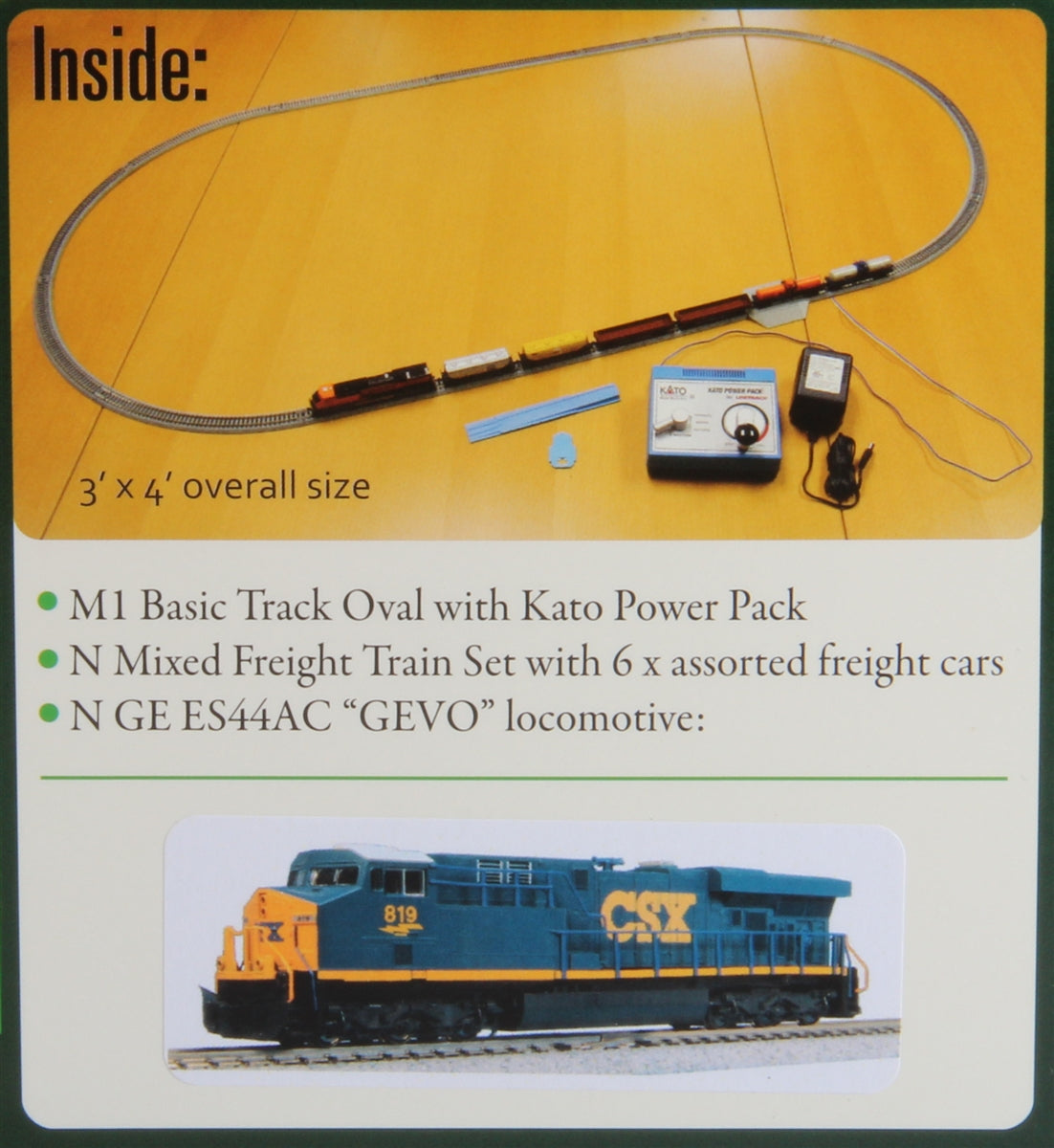 Kato 106-0021 CSX/Dark Future GE ES44AC GEVO N Gauge Diesel Freight Train Set