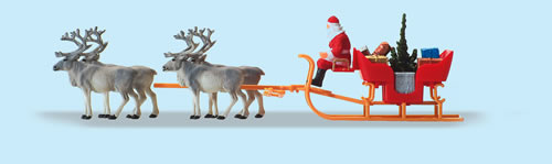 Preiser 30399 HO Santa & Reindeers Figures w/Christmas Sleigh (Set of 5)