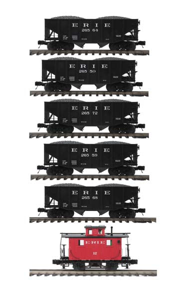 MTH 20-90673 O Erie 2-Bay Fish Belly Hopper Car Set with Caboose (Set of 5)