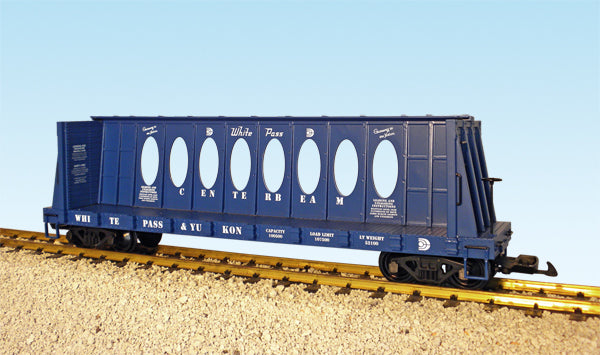 USA Trains R17408 G White Pass & Yukon Centerbeam Flatcar Blue