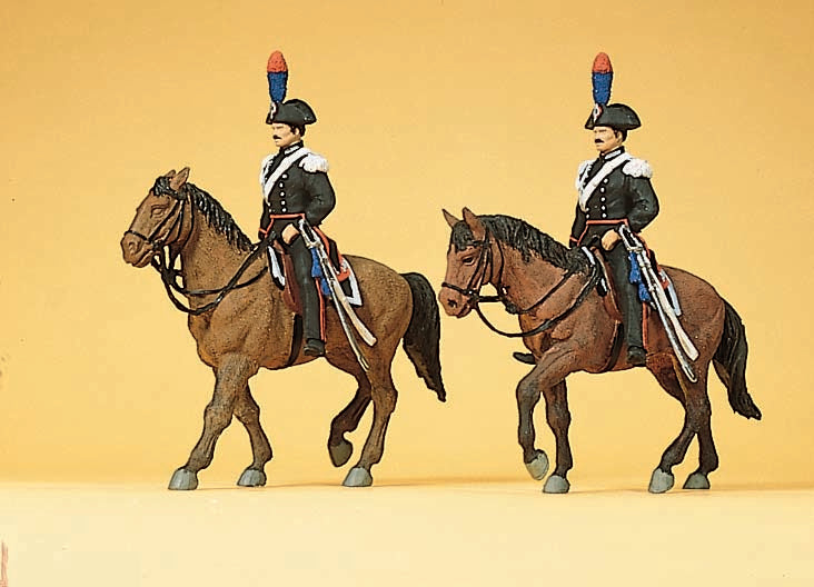 Preiser 10398 HO Italian Police Mounted On Horseback Figures (Set of 2)