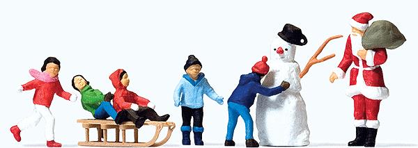 Preiser 10626 HO Santa & Children & Snowman Figures (Set of 6)