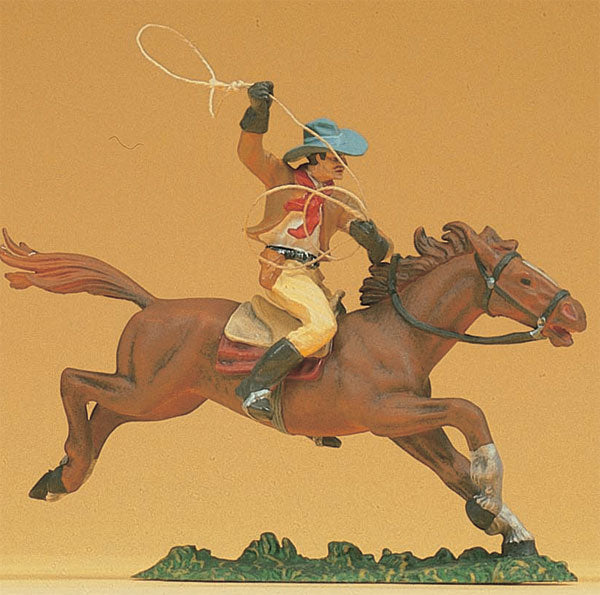 Preiser 54822 G Cowboy Riding on Horse Throwing Lasso Figure