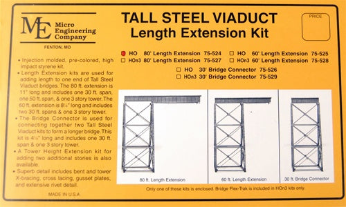Micro Engineering 75-524 HO Scale 80' Length Extension Tall Steel Viaduct