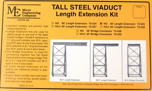 Micro Engineering 75-525 HO Scale 60' Length Extension Tall Steel Viaduct Kit