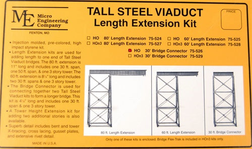 Micro Engineering 75-526 HO Scale 30' Bridge Connector Tall Steel Viaduct Kit