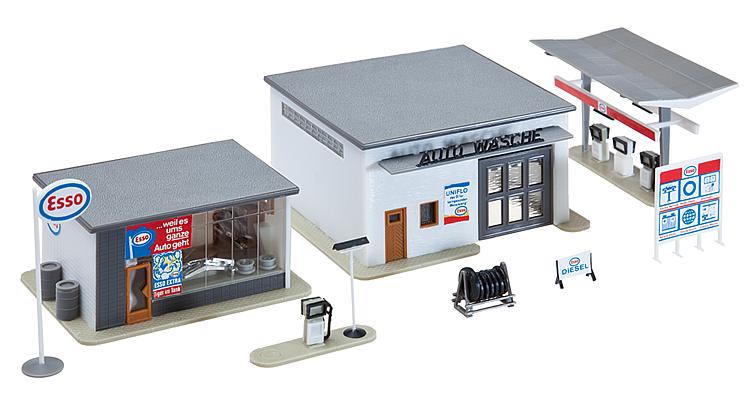 Faller 130296 HO Gas Station with Car Wash Building Kit – Trainz