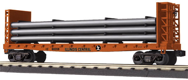 MTH 30-76501 Illinois Central Bulkhead Flat #60208 with Pipe Load