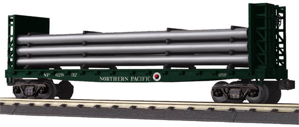 MTH 30-76502 Northern Pacific Bulkhead Flat w/Pipe Load